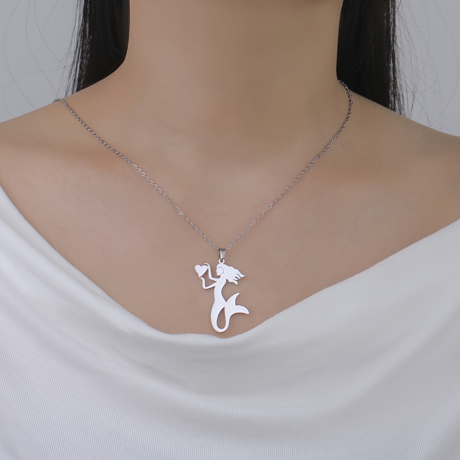 Stylish Stainless Steel Mermaid Necklace, Gift for Couples